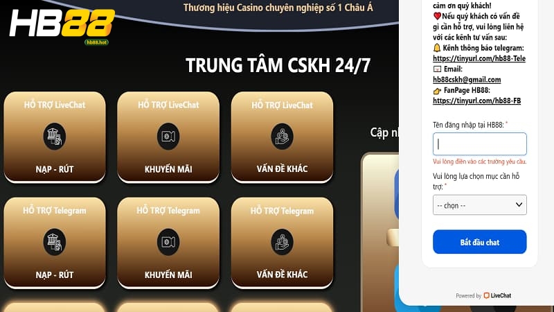 Live chat là cách liên hệ nhà cái HB88 phổ biến nhất 