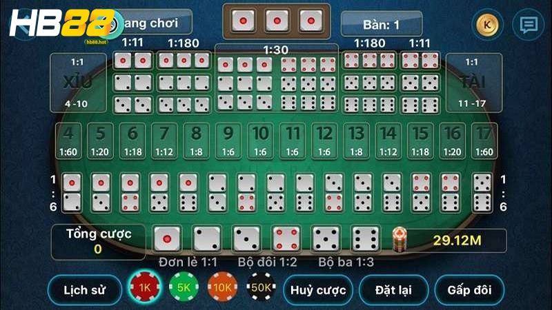 Tài xỉu HB88 trả thưởng lên tới 180 lần tiền cược